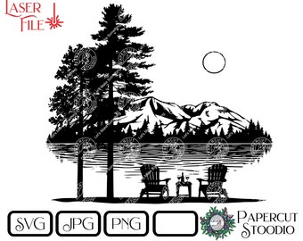 Wine by the Lake Laser Engraving File (SVG, PNG, JPG)