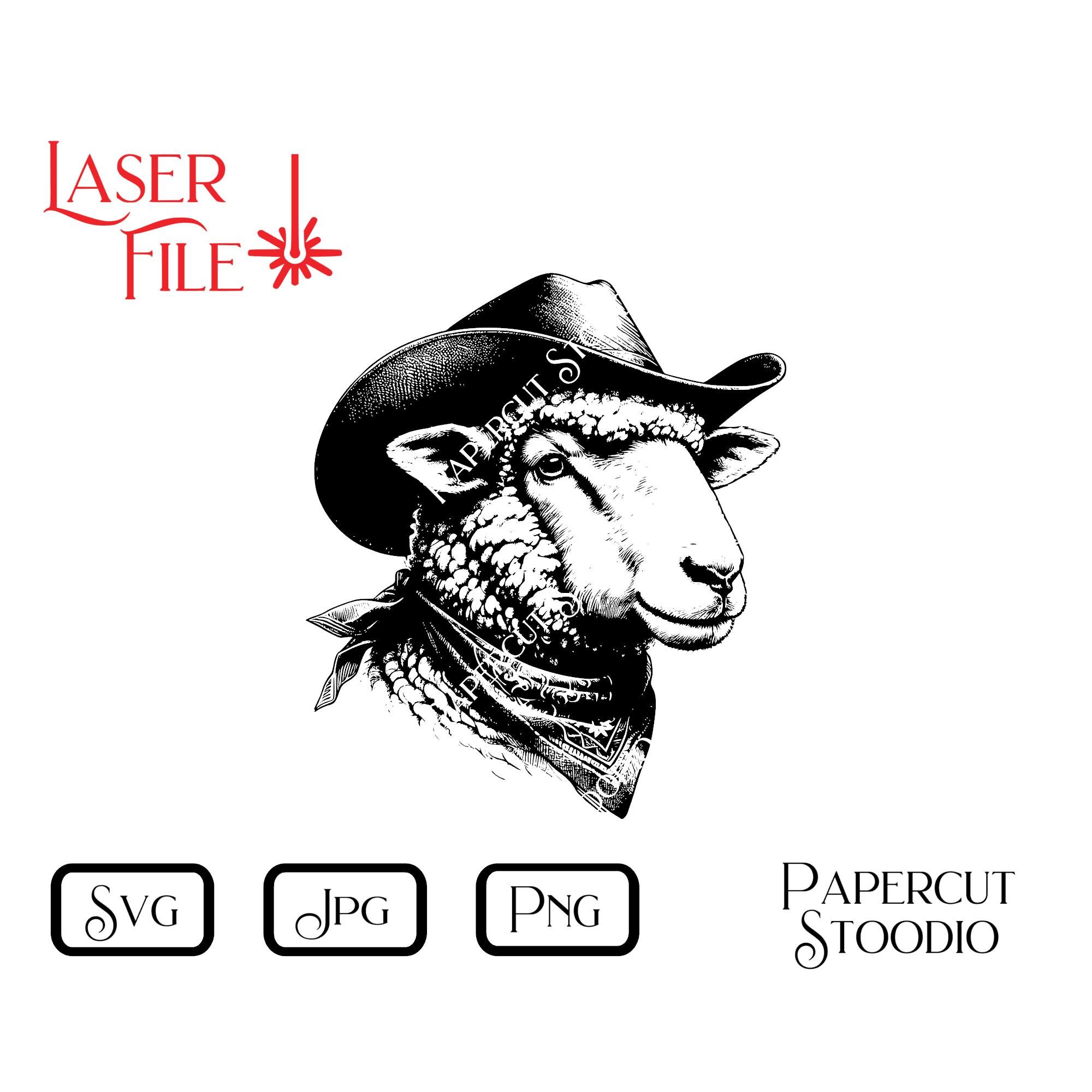 Laser Engrave File, Country Cowboy Sheep SVG, LightBurn GlowForge XTool Digital Download for Signs Cutting Board Coasters Personalized Gifts