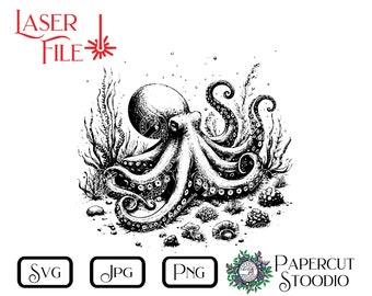 Laser Engrave Octopus SVG File, Ocean Beach Art (Digital Download)