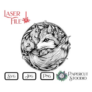 Fichier de gravure laser, cercle de renard SVG, GlowForge LightBurn pour panneaux de menuiserie planches à découper sous-verres T-shirts cadeaux personnalisés