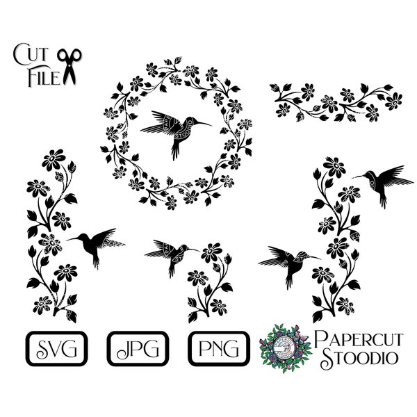 Hummingbirds Svg, Spring Flower Bird Cricut  Silhouette Wall Art Mug Sign Planner Sticker