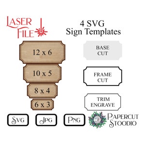Laser geschnitten Datei, rechteckige Schild Vorlage SVG, Laser Gravur svg LightBurn GlowForge Holzbearbeitung DIY Holzschilder Sofortiger Download Wohnkultur