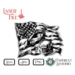 Laser Engrave File Salute SVG, for America USA Veteran Military Patriotism American Flag Cutting Board LightBurn Woodworking Gifts