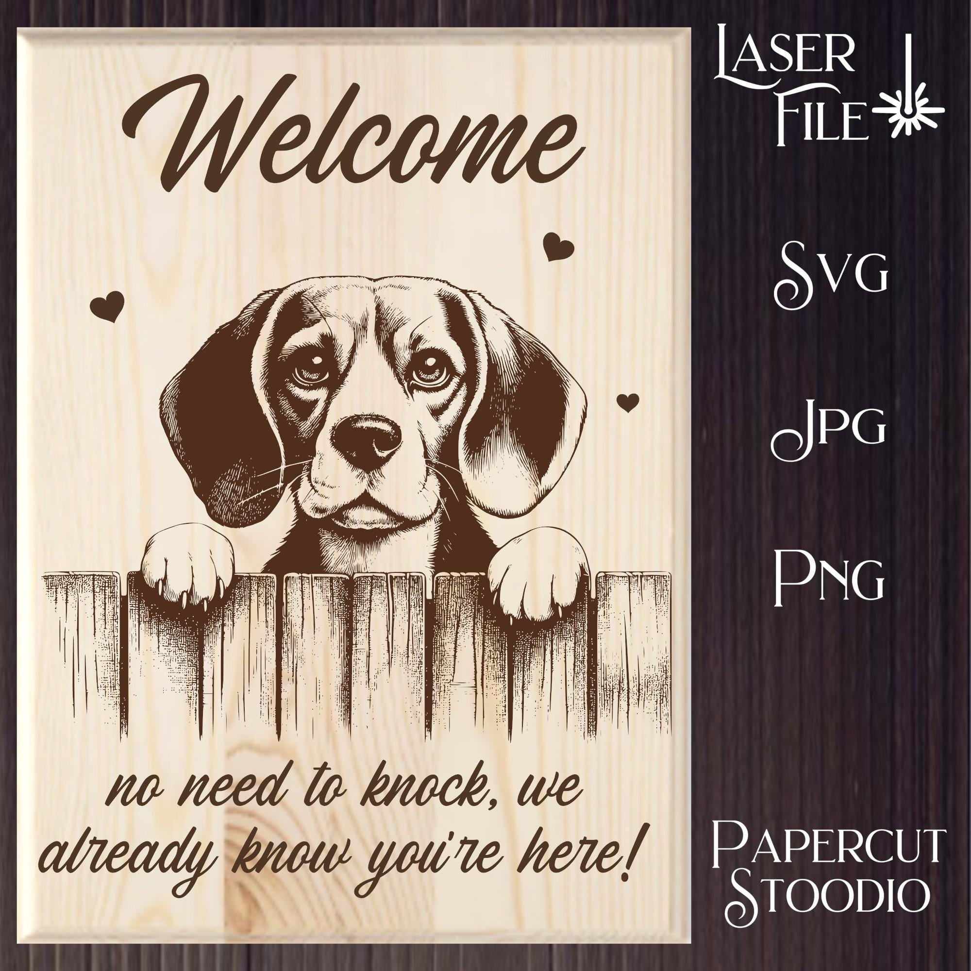 Laser Engrave File, Beagle Dog Peek SVG, DIY Door Hanger Dog Fence Sign ...
