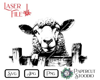 Lasergravurdatei, Sheep Peek SVG, für LightBurn GlowForge DIY Schilder Schneidebretter Holz Kunst Geschenke Ranch & Bauernhaus Dekor Zaun Peek