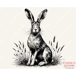 Laser Engrave File, Staring Hare SVG, LightBurn GlowForge Signs Cutting Boards Coasters for Home Decor Cottage Wildlife Personalized Gifts