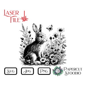 Lasergraveerbestand, Spring Bunny SVG, LightBurn GlowForge-borden snijplanken Onderzetters voor Lake House Cottage rustiek gepersonaliseerde geschenken