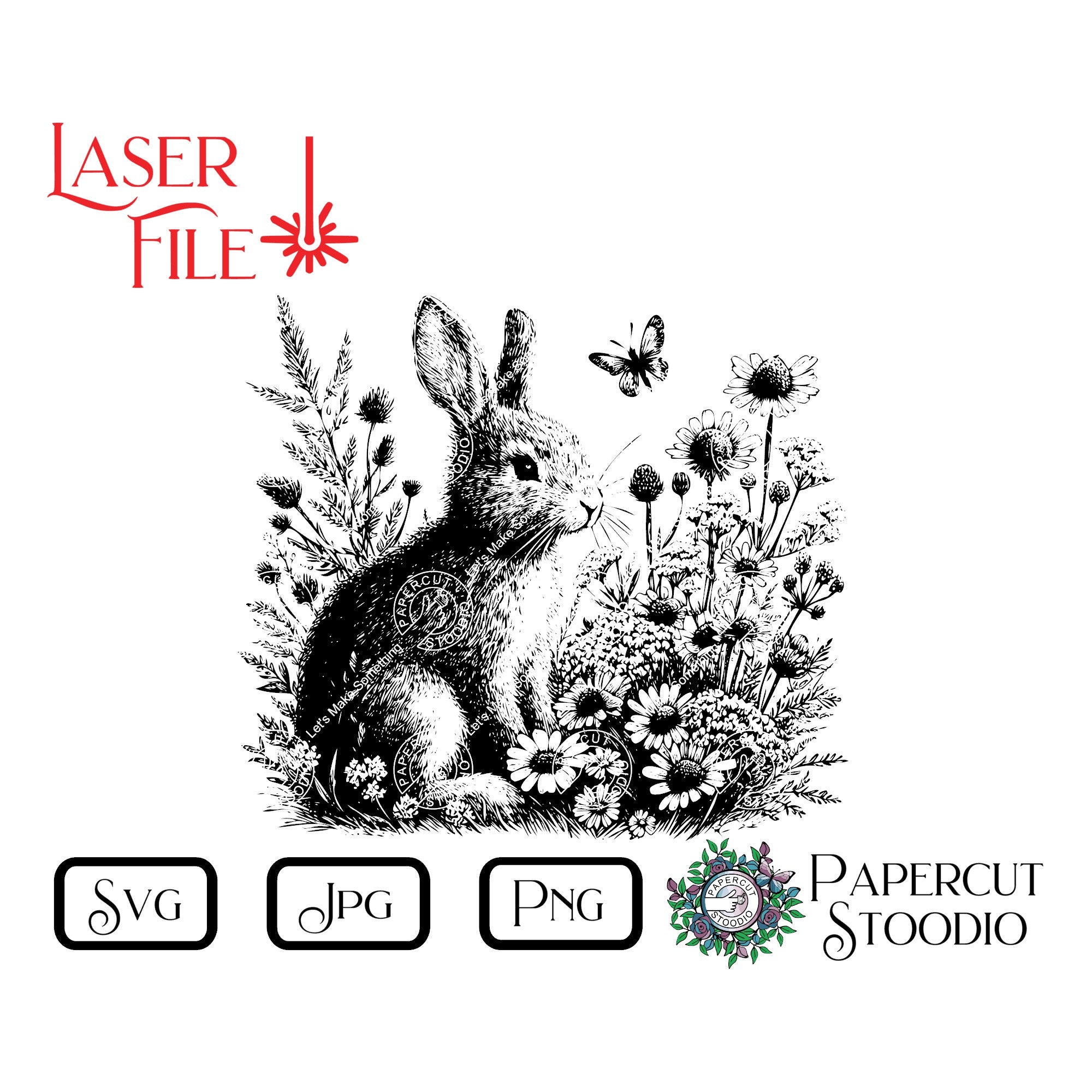 Laser Engrave File, Spring Bunny SVG, Lightburn Glowforge
