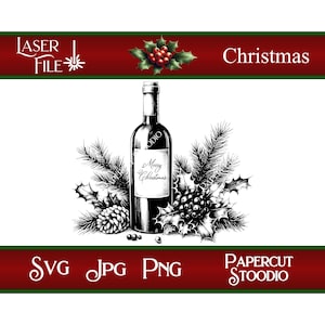 Christmas Wine Laser Engrave File, Wood Signs, Gift Tags (SVG, PNG, JPG)