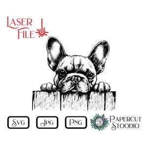Lasergraveerbestand, Frenchie Dog Peek SVG, DIY deurhanger hondenhek teken LightBurn GlowForge houtbewerking hond graveerbord welkom