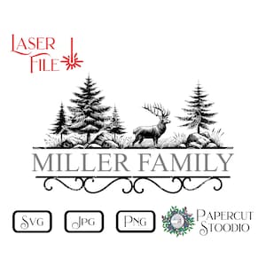 Laser Engrave File, Stag Family Monogram SVG, LightBurn GlowForge Digital Download for Wood Sign Personalized Gift Home Decor Cutting Boards