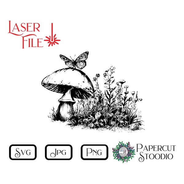 Laser Engrave File Wildflower Mushroom SVG, LightBurn GlowForge Digital Download Garden Kitchen Cutting Board Signs for Personalized Gifts