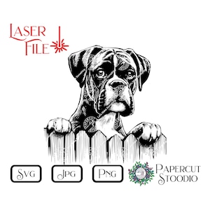 Laser-Gravurdatei, Boxer Hund 2 Peek SVG, DIY-Türschild Hund Zaunschild LightBurn GlowForge Holzbearbeitung Hund Gravurschild Willkommen