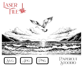Beach Life Laser Engrave File, Ocean Scene SVG PNG JPG (Digital Download)