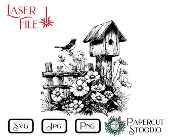 Lasergravur-Datei, Vogelhaus-Svg, sofortiger digitaler Download für Lasergravur-Schneidebretter, Schild, Bauernhaus-Dekor, Landleben