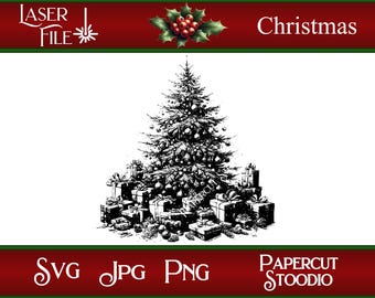 Christmas Tree Gifts Laser Engrave SVG File, Wood Burning (Digital Download)