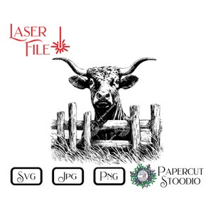 Laser Engrave File, Steer SVG, Cattle Ranch LightBurn GlowForge Woodworking for Signs Cutting Boards Coasters Personalized Gifts