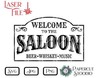 Archivo de grabado láser, letrero de salón Svg, descarga digital para decoración del hogar del salvaje oeste, fiestas temáticas, proyectos de bricolaje, accesorios fotográficos Lightburn y GlowForge