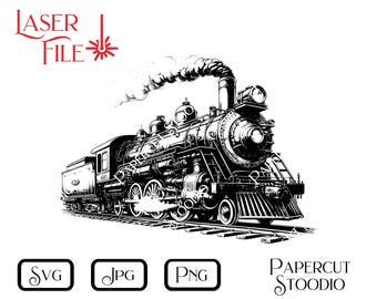 Laser Engrave File, Steam Engine Train Svg, LightBurn GlowForge XTool Home Decor  Cutting Board Wood Sign Personalized Gift