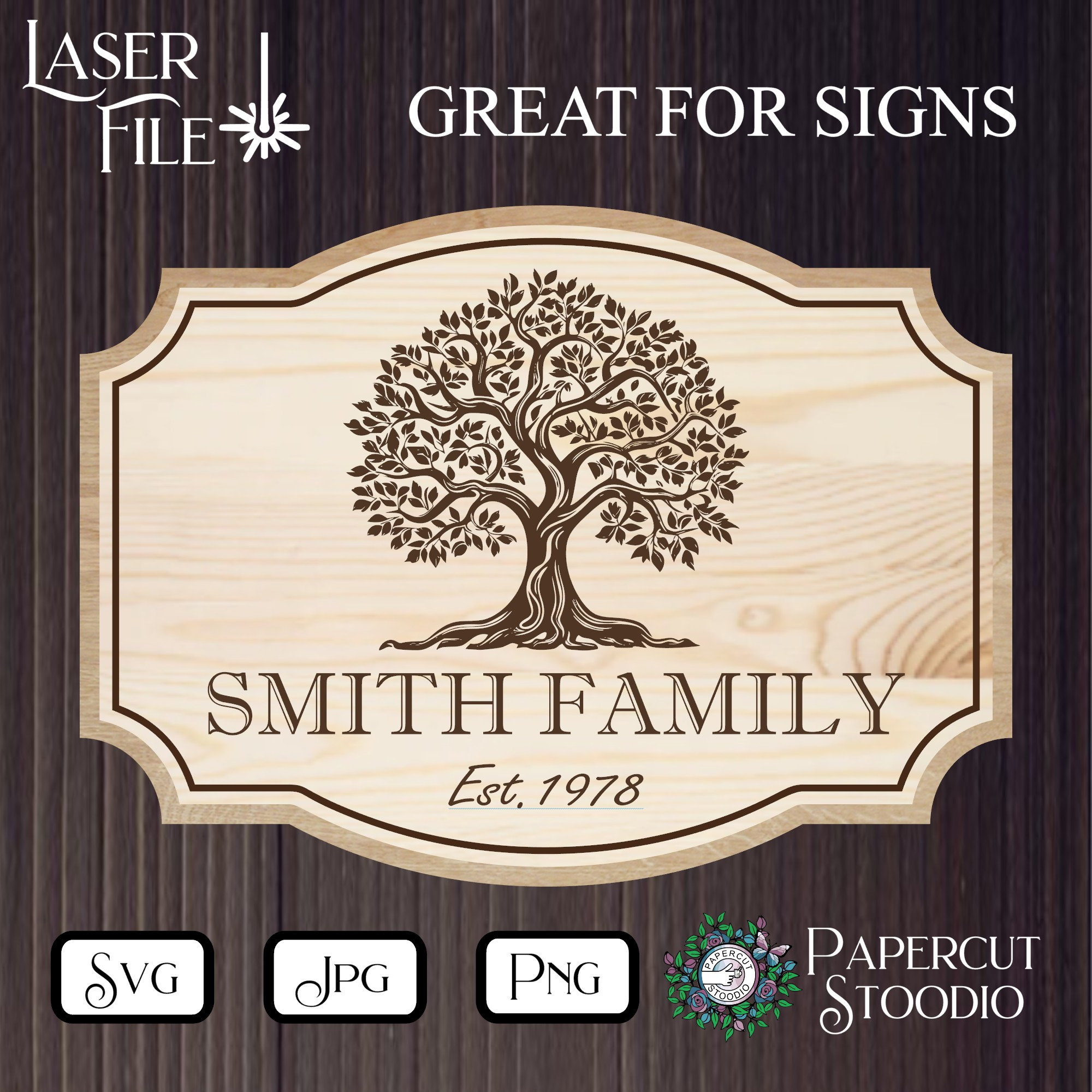 Laser Engrave File, Tree Emblem SVG, Lightburn Glowforge Wood Burn DIY ...