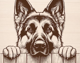 German Shepherd Dog Peek SVG,  Laser Engrave File (Digital Download)