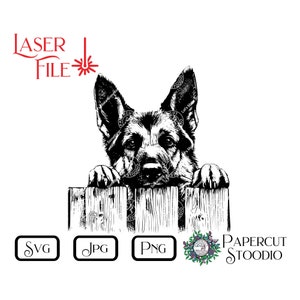 Lasergraveerbestand, Duitse herder Peek SVG, hond DIY deurhanger hondenhek teken LightBurn GlowForge houtbewerking hond graveerbord welkom