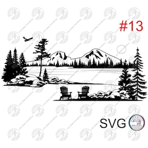 See-Szene Adirondack Chairs 13 svg- See- und Waldszene-Svg-Dateien für DIY-T-Shirt, Aufkleber, Becher, Holzschilder