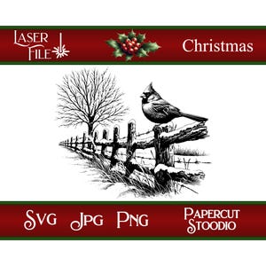 Laser-Gravur-Datei, Winter Cardinal svg, LightBurn GlowForge XTool Weihnachten Schneidebretter Holz Runde Geschenkanhänger Wohnkultur Schilder Wandkunst
