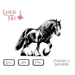 Laser Gravur Datei - Shire Horse SVG - für LightBurn GlowForge DIY Schilder Schneidebretter Holz Kunst Geschenke Ranch & Bauernhaus Dekor