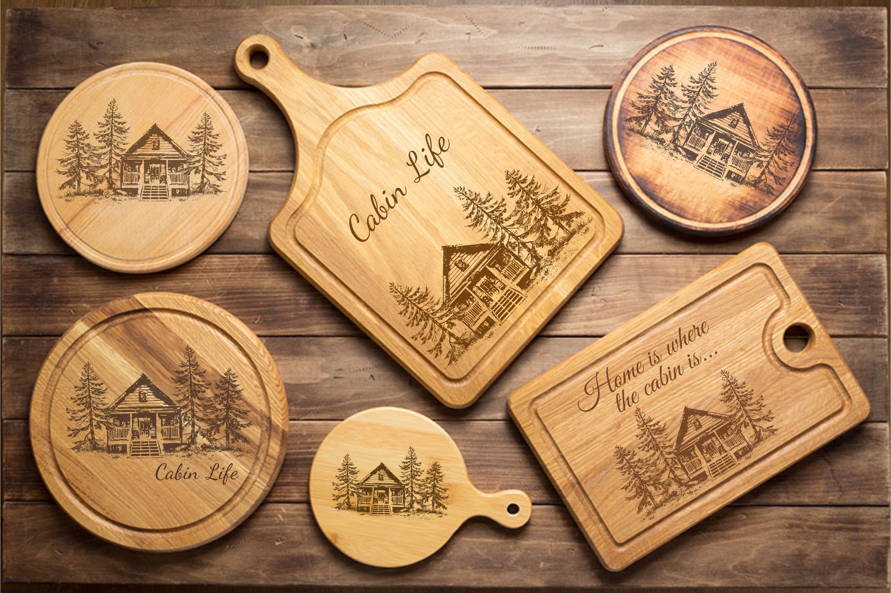 Mountain Cabin Laser Cut File, Scenic Forest SVG PNG JPG (digital ...