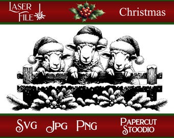 Laser Engrave File, Christmas Sheep Svg, DIY Christmas Signs Cutting Boards Wood Personalized Gift Tags Home Decor LightBurn GlowForge