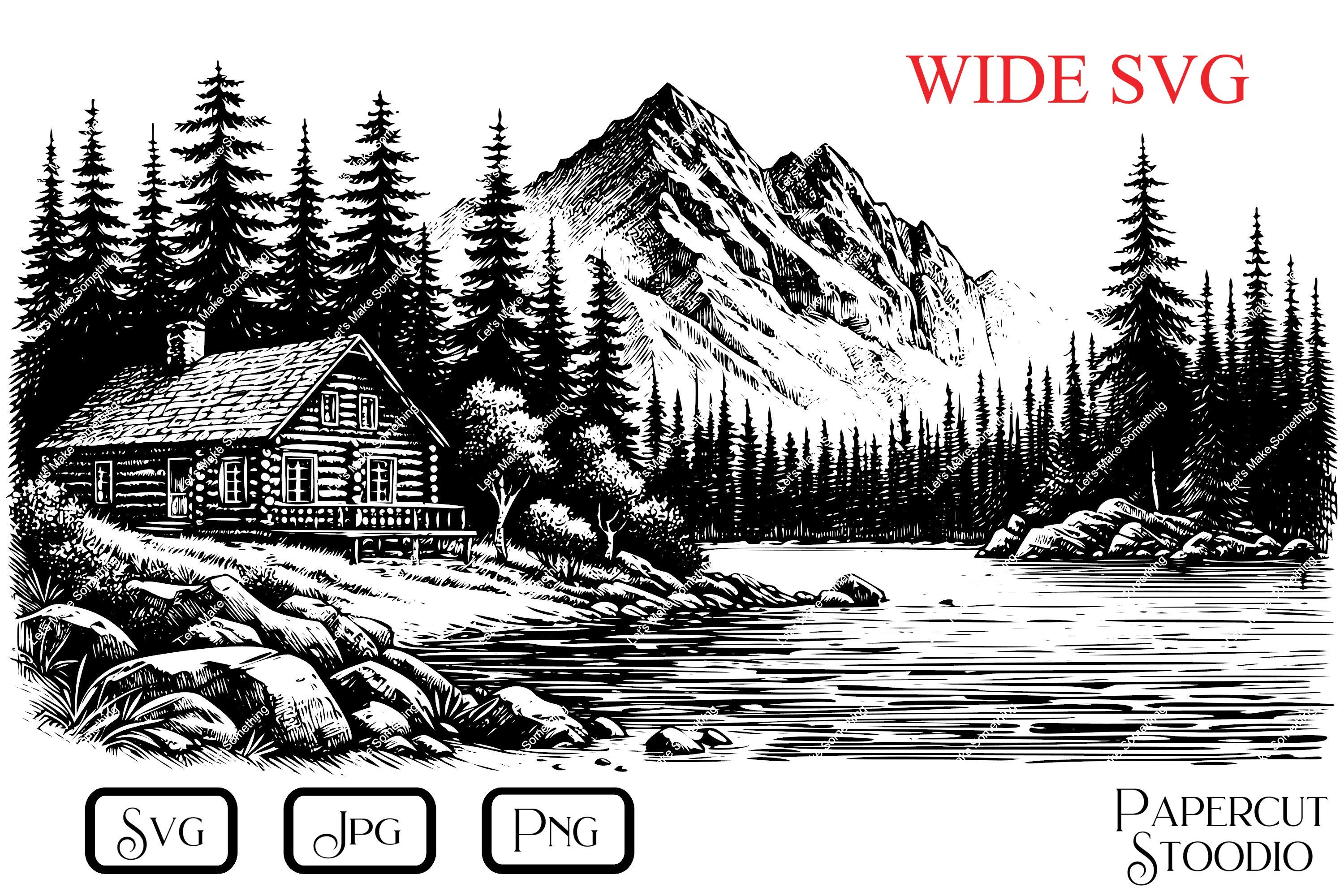 Mountain Cabin Lake Laser Engrave File, Glowforge Lightburn SVG PNG JPG ...