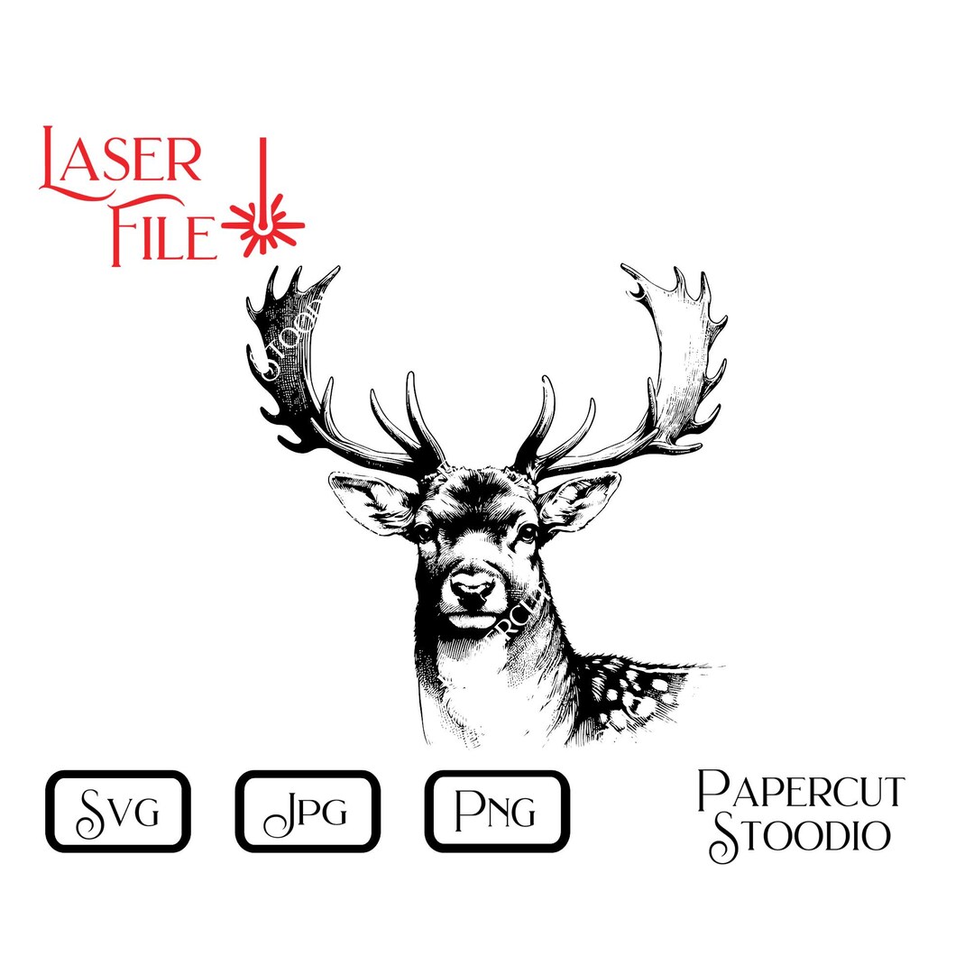 Laser Engrave File, Fallow Deer Head Svg, Lightburn Glowforge Digital ...