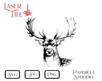 Laser Engrave File, Fallow Deer Head Svg, LightBurn GlowForge Digital Download for Cutting Boards, Home Decor, Signs, Wood Project Gifts