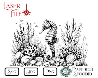 Seahorse Laser Engrave File, Beach House Sign SVG PNG JPG (Digital Download)