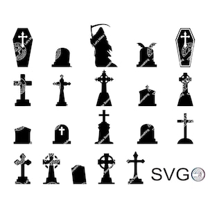 Halloween Tombstone Bundle Svg, Grave Marker Gravestone Reaper Coffin Casket Instant Download Laser Cut Shapes Decoration