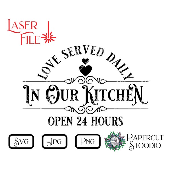 Laser Engrave File, Love Served Daily SVG, for Kitchen Farm Lightburn GlowForge Wood Tray Sign Personalized Gift Cutting Board Woodworking