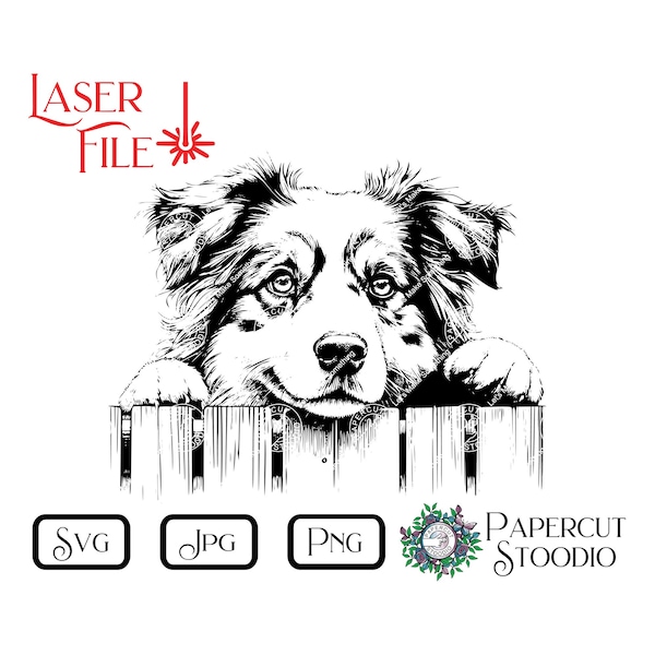 Laser Engrave File, Australian Shepherd 2 Dog Peek SVG, DIY Door Hanger Dog Fence Sign LightBurn GlowForge Woodworking Engrave Sign Welcome
