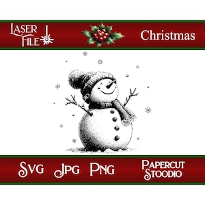 Lasergraveerbestand, Happy Snowman Svg, DIY kerstborden snijplanken hout rond gepersonaliseerde cadeaukaartjes Home Decor LightBurn GlowForge