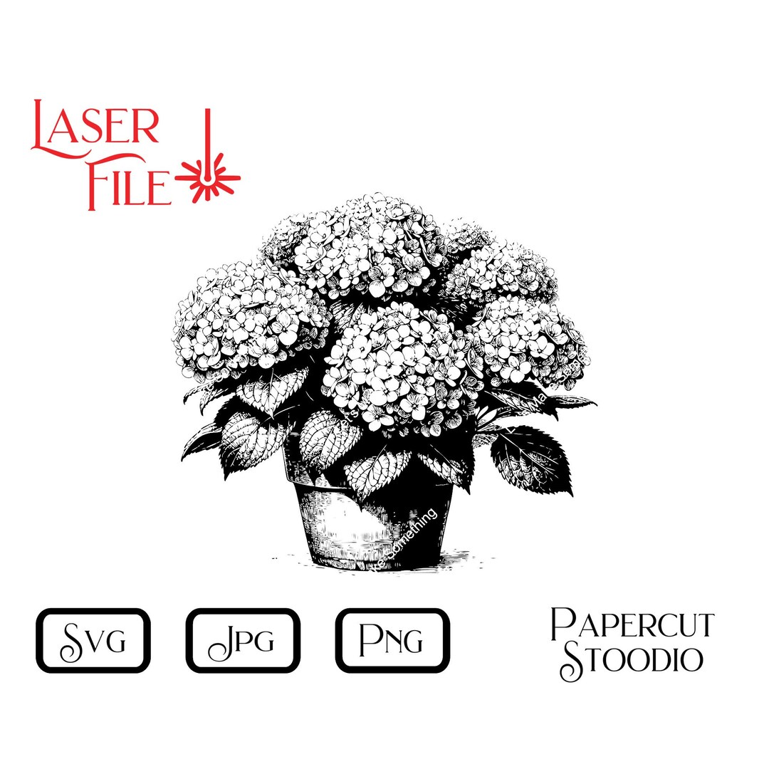 Hydrangea File Hydrangea Pot Laser Engrave File, Wood Gifts (SVG, PNG, JPG) - Etsy