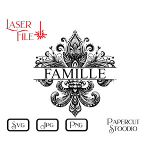 Laser Gravur Datei, Fleur de Lis Monogramm SVG, LightBurn GlowForge Holz brennen DIY Schneidebrett Holzschild Geschenk Wohnkultur