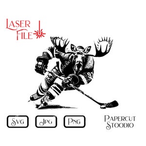 Lasergraveerbestand, elandhockeyspeler Svg, digitale download voor lasergravure, humoristische snijplanken, houten borden, onderzetters