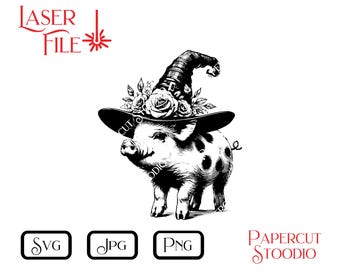 Witch Hat Piglet Laser Engrave File, Halloween Decor (SVG, PNG, JPG)