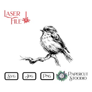 Arquivo de gravação a laser Sweet Bird SVG, LightBurn GlowForge Placas de jardim de primavera Tábuas de corte Porta-copos Presentes personalizados rústicos