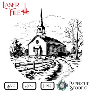 Country Church Laser Engrave File (svg, Png, Jpg, Dxf) (digital ...