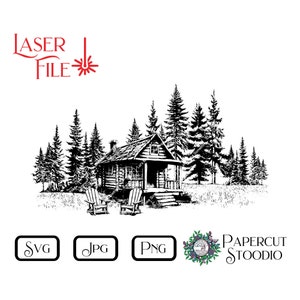 Laser Engrave File Cabin Adirondack SVG, LightBurn GlowForge Wood Burn Digital Download Wood Sign Personalized Gift Home Decor Cutting Board