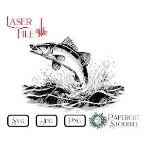 Laser Engrave File Walleye SVG, Fishing LightBurn GlowForge Signs Cutting Boards Coasters for Cabin Lodge Cottage Rustic Personalized Gifts