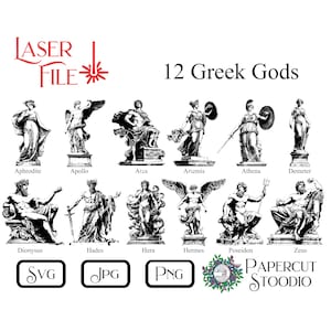 Fichier de gravure laser, dieux grecs SVG, Zeus, Aphrodite, Poséidon, Athéna, Grèce antique, mythologie grecque, planches à découper LightBurn GlowForge