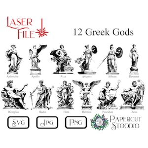 Laser Engrave File, Greek Gods SVG, Zeus, Aphrodite, Poseidon, Athena, Ancient Greece, Greek Mythology, LightBurn GlowForge Cutting Boards