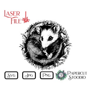 Archivo de grabado láser, SVG de círculo de zarigüeya, LightBurn GlowForge para carpintería, letreros, tablas de cortar, posavasos, camisetas y regalos personalizados